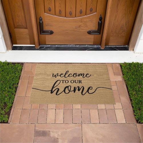 Elegant Hello Welcome Word Art On Faux Burlap Doormat