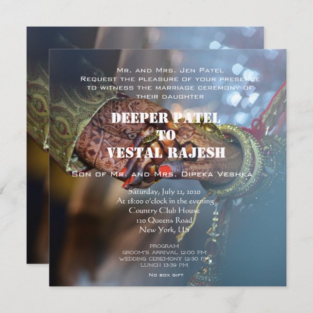 Elegant Henna Indian Wedding Invitation (Front/Back)