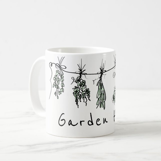 Elegant herb garden line drawing  coffee mug (Front Left)