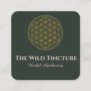 Elegant Herbal Floral of Life Lineart Dark Green Square Business Card