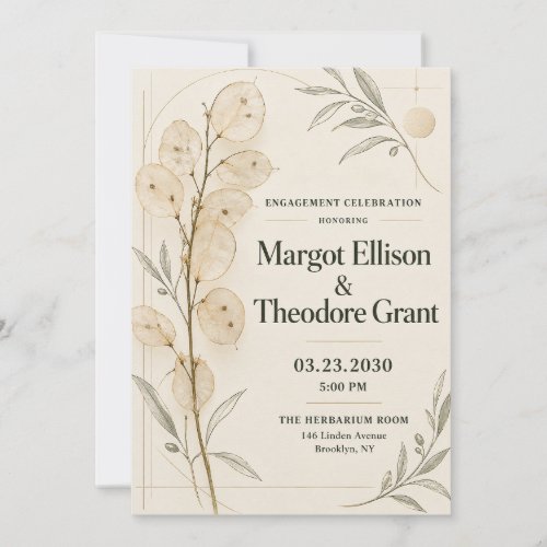Elegant Herbarium Gold Line Engagement Party Invit Invitation