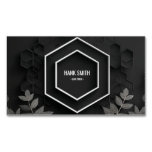 Elegant Hexagon and Silver Botanical Black Business Card Magnet
