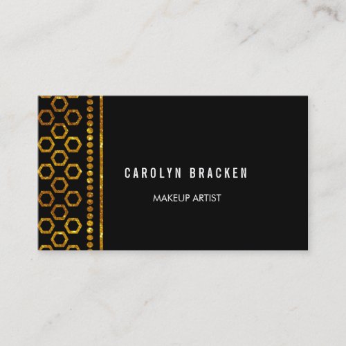 Elegant Hexagon Gold Glitter Black Business Card