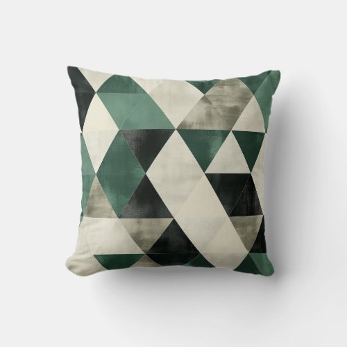 Elegant Hexagon  Triangle Fusion Emerald Ivory Throw Pillow