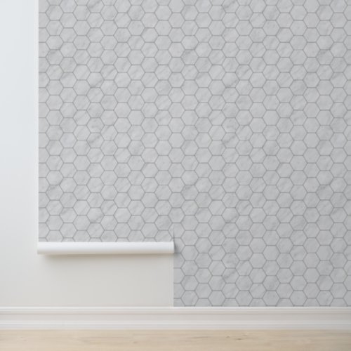 Elegant Hexagonal Gray Marble Geometric Pattern Wallpaper