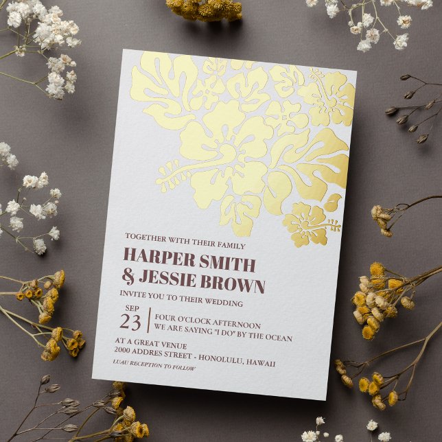 Elegant Hibiscus Beach Wedding invitation Foil Invitation (Creator Uploaded)