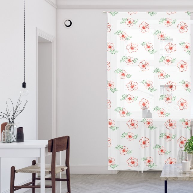 Elegant Hibiscus Floral  Sheer Curtains (Living Room)