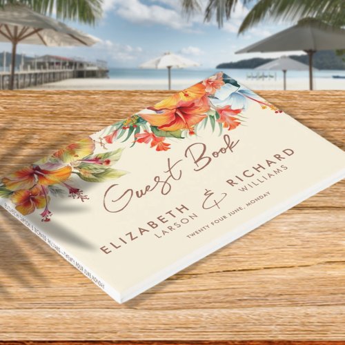 Elegant Hibiscus Flower Tropical Floral Wedding Guest Book
