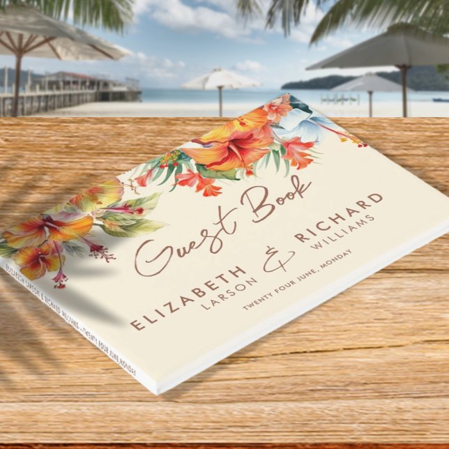 Elegant Hibiscus Flower Tropical Floral Wedding Guest Book (Creator Uploaded)