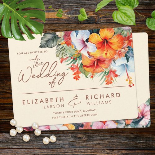 Elegant Hibiscus Flower Tropical Floral Wedding Invitation