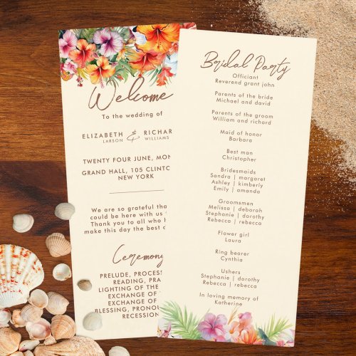 Elegant Hibiscus Flower Tropical Floral Wedding Program