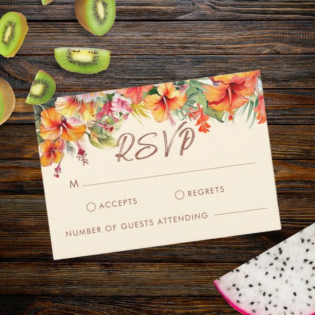 Elegant Hibiscus Flower Tropical Floral Wedding RSVP Card (Creator Uploaded)