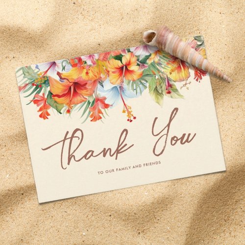 Elegant Hibiscus Flower Tropical Floral Wedding Thank You Card