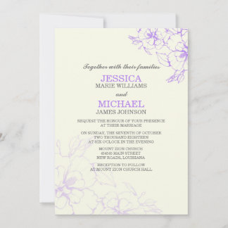 Elegant Hibiscus Wedding Invitations | Purple