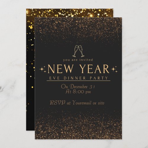 Elegant High End Gold Black New Years Eve Party Invitation