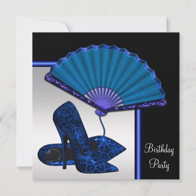 Elegant High Heel Royal Blue Silver Birthday Party Invitation (Front)