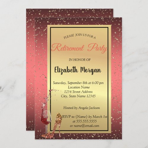 Elegant High Heel Wine Glass Red Retirement Party Invitation