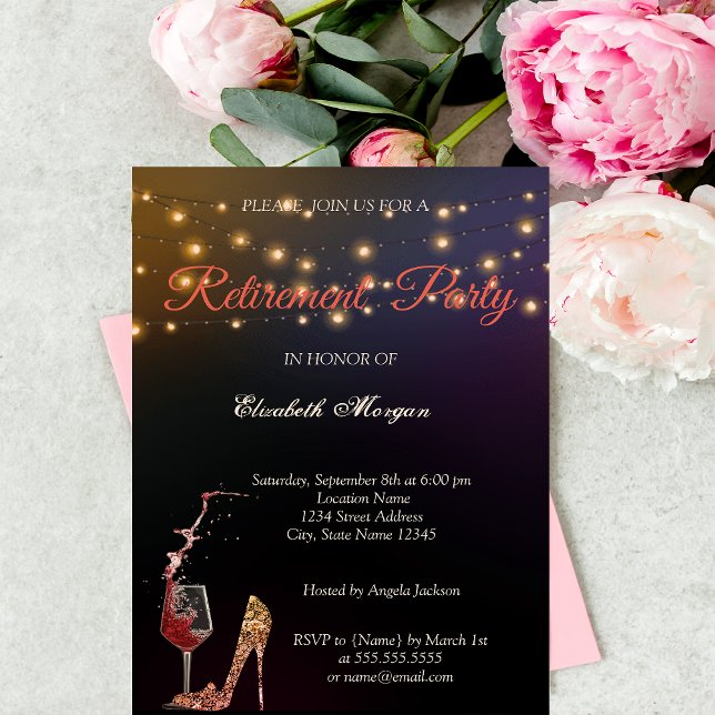 Elegant High Heel, Wine Glass Retirement Party Invitation (Creator Uploaded)