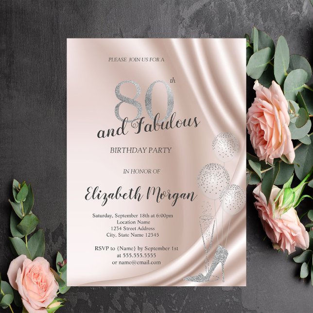 Elegant High Heels,Balloons 80th Birthday Party Invitation (Creator Uploaded)