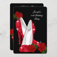 Elegant High Heels Red Rose Black Birthday Party
