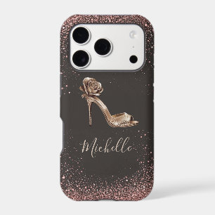 Elegant High Heels with Golden Roses Black iPhone 17 Pro Case