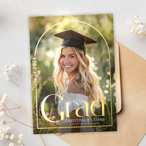 Elegant High School Graduate Photo Graduation Foil Invitation