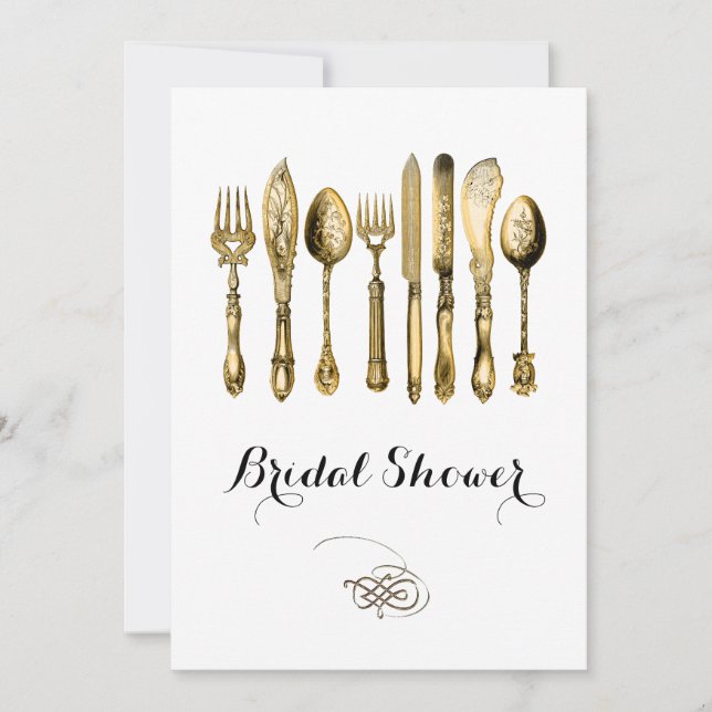 Elegant high tea gold white invitation (Front)