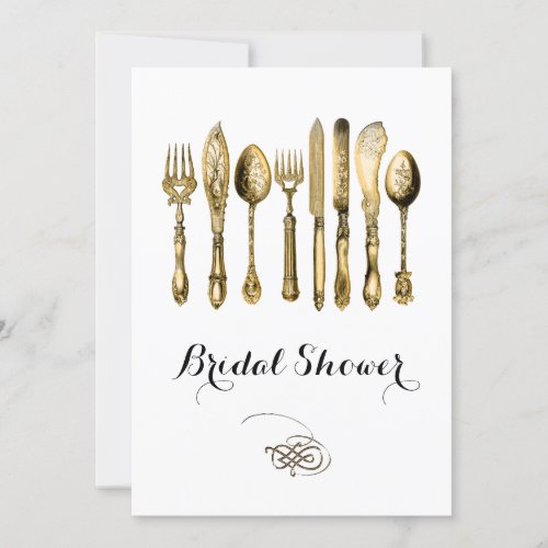 Elegant high tea gold white invitation