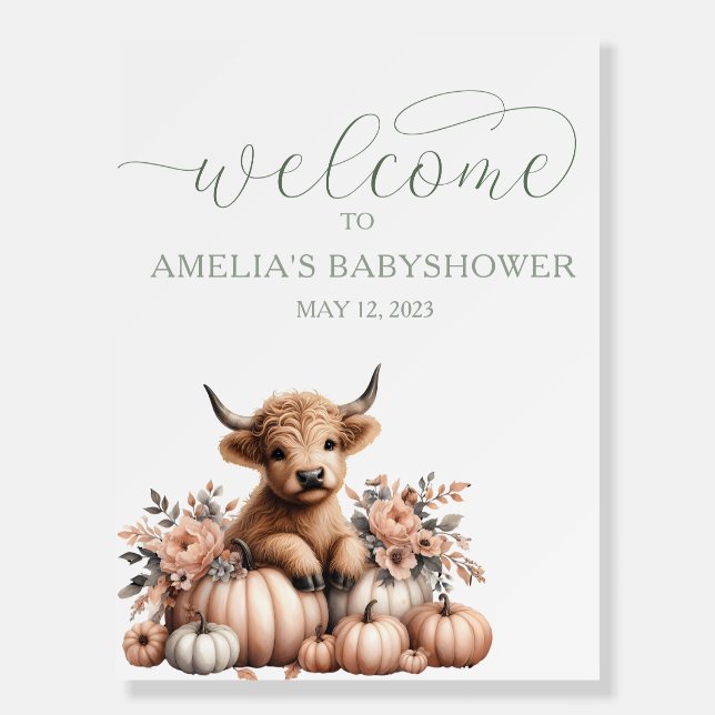 Elegant highland cow babyshower  foam board (Front)