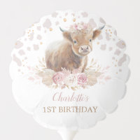 Elegant Highland Cow Boho Pampas Girl Birthday