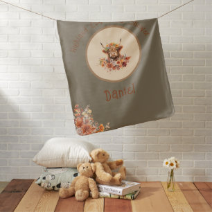 Elegant Highland Cow Modern WatercolorBaby Blanket
