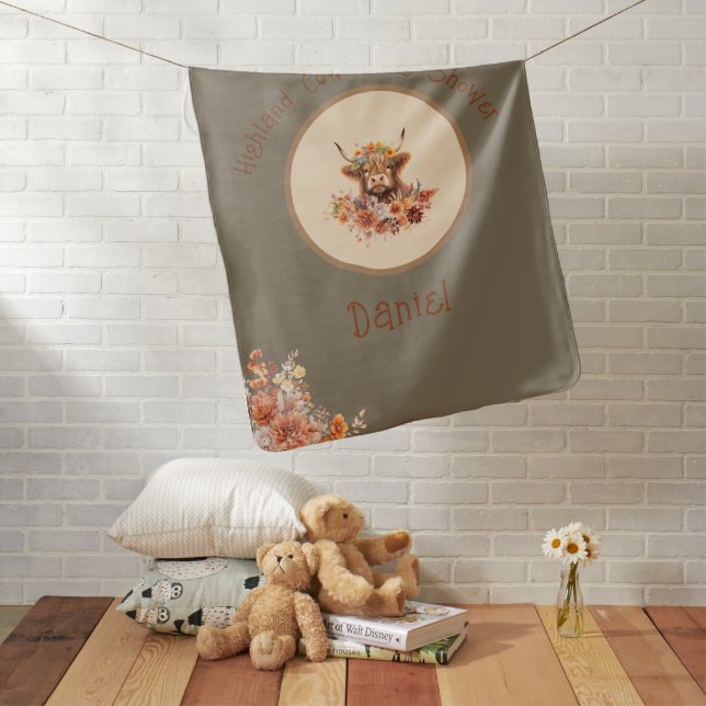 Elegant Highland Cow Modern WatercolorBaby Blanket (In Situ)