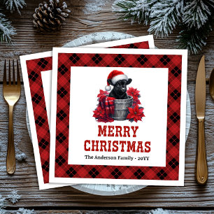 Elegant highland cow red black plaid Xmas napkins