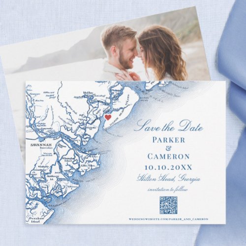 Elegant Hilton Head SC Map Navy Wedding Save The Date