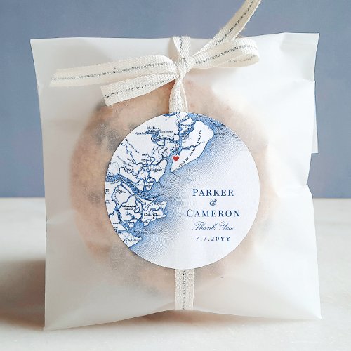 Elegant Hilton Head SC Map Wedding Favor Classic Round Sticker