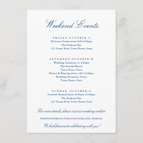 Elegant Hilton Head Weekend Events Wedding Enclosure Card