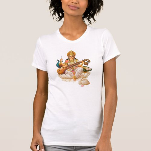 Elegant Hindu Goddess Saraswati Tee Divine Wisdom T_Shirt