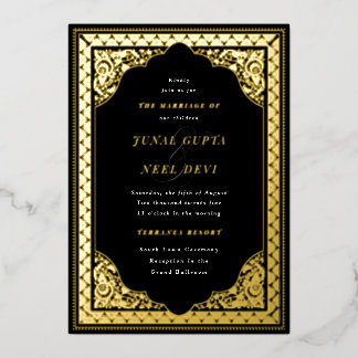 Elegant Hindu Ornament Frame Indian Wedding Black Foil Invitation