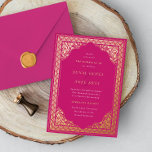 Elegant Hindu Ornament Frame Indian Wedding Foil Invitation<br><div class="desc">Real gold foil frame with custom color background and editable text. Cut and paste any text to the foil layer if desired,  change the color to black to be printed in the real foil.</div>