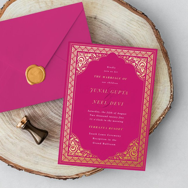 Elegant Hindu Ornament Frame Indian Wedding Foil Invitation (Creator Uploaded)