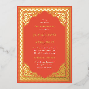 Elegant Hindu Ornament Frame Indian Wedding Foil Invitation