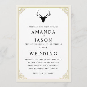 Elegant hipster deer head wedding invitation