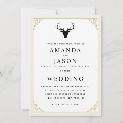Elegant hipster deer head wedding invitation