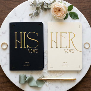 Elegant His & Her Vows Black Cream Foil  Vow Books