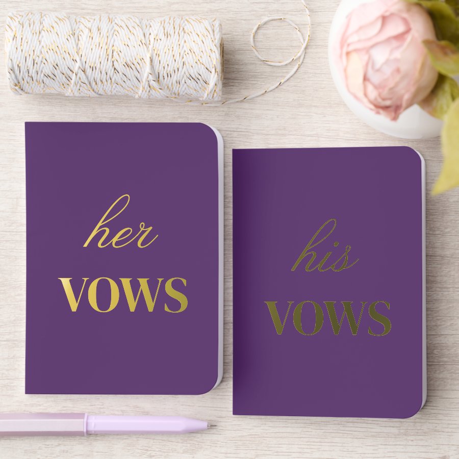 Elegant His Hers Dark Purple Wedding Foil Vow Books