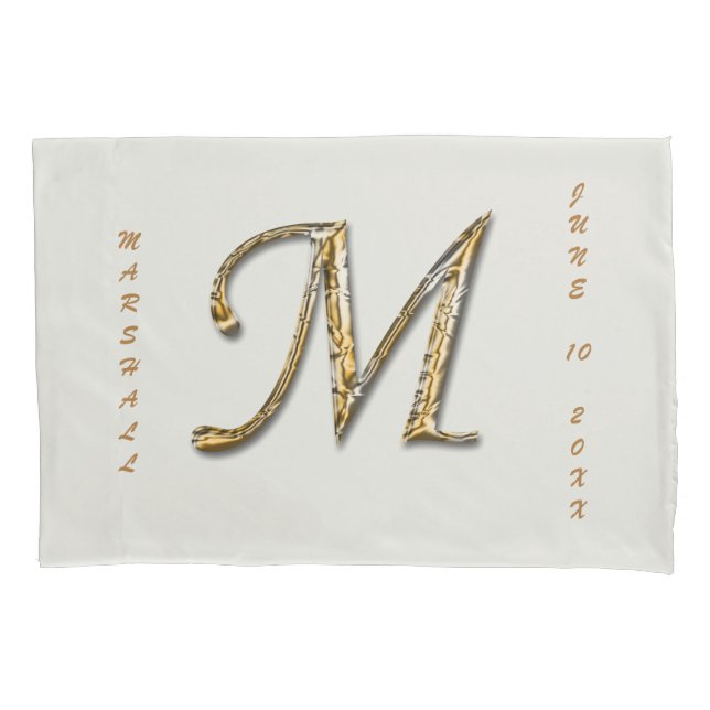 Elegant His Hers Gold Silver Letter M Monogram Pillow Case (Front)