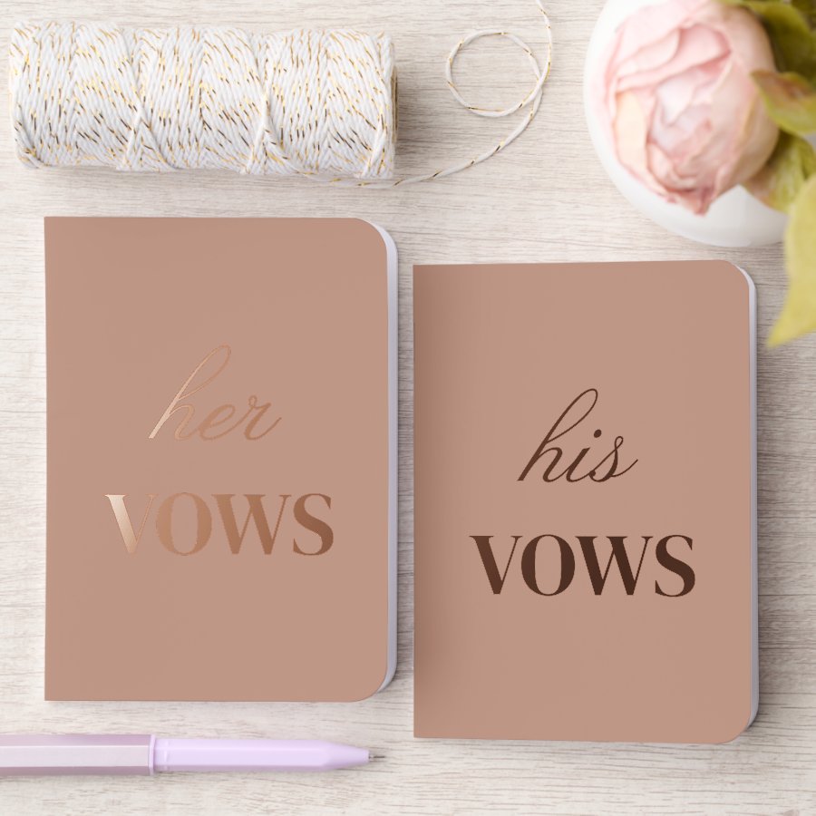 Elegant His Hers Mocha Wedding Foil Vow Books