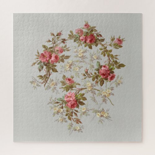 Elegant Historic Pink and Yellow Roses Jigsaw Puzzle