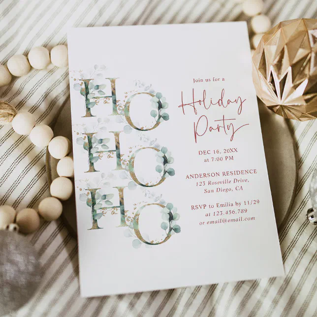 Elegant Ho Ho Ho Holiday party Invitation Zazzle