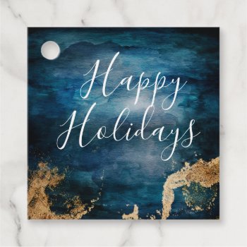 Elegant Holiday Blue And Gold Favor Tags by rheasdesigns at Zazzle